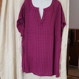Pleione Short Sleeve Pink Black Tunic 1X